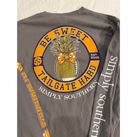 Simply Southern Tops - Simply Southern Football long sleeve shirt large Grey Orange Tailgate Hard